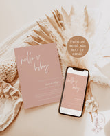 Pink Girl Baby Shower Invite | Minimalist Baby Shower Invite | Hello Baby | Blush Pink | Modern Baby Shower Invite | Editable Template | BM1