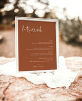Terracotta Drink Menu | Fall Wedding Drink Menu