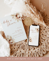 Pampas Grass Baby Shower Invite | Boho Girl Baby Shower | Hello Baby | Fall Boho Baby Shower Invite Template | Minimalist Baby Shower | A4