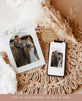Photo Thank You Card Editable Template | Boho Wedding Thank You Card