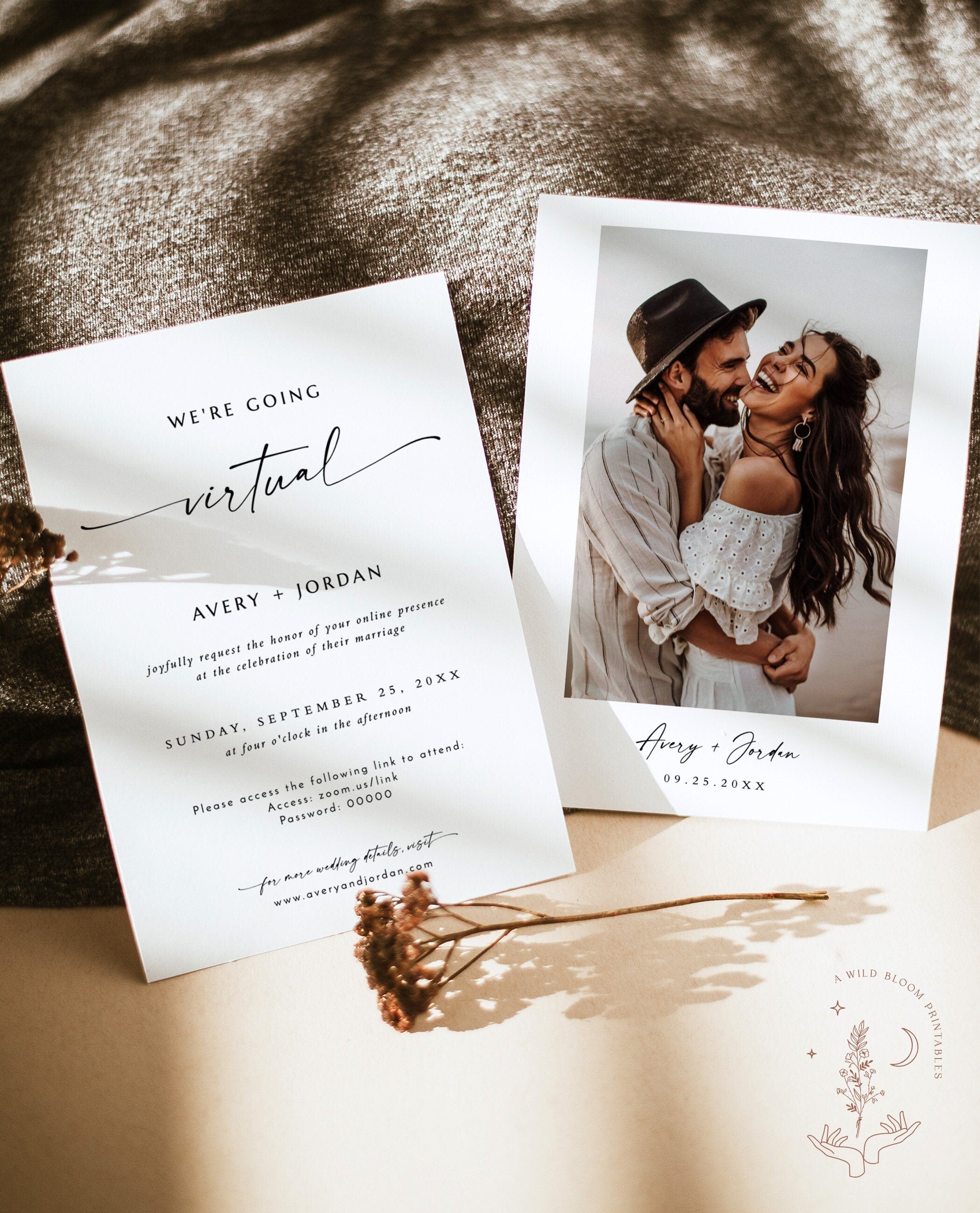 Minimalist Virtual Wedding Invitation Covid Wedding Update Wild Bloom Design Studio