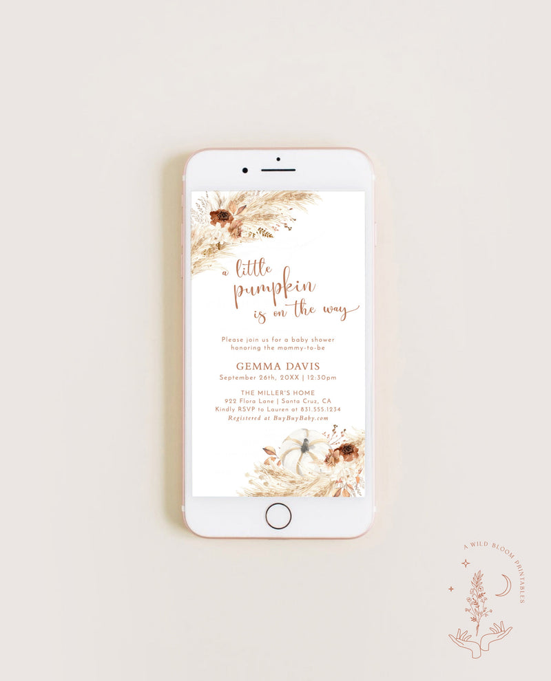Fall Baby Shower Digital Invite | A Little Pumpkin is on the Way 