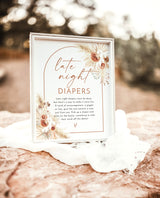 Late Night Diapers Template Sign | Boho Baby Shower Game