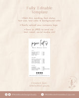 Boho Small Business Digital Price List Template | Beauty Price List