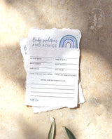Rainbow Baby Shower Advice and Predictions Card | Blue Rainbow