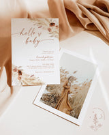 Boho Baby Shower Invite | Pampas Grass Girl Baby Shower | Hello Baby | Modern Baby Shower Invite Template | Minimalist Baby Shower | A4