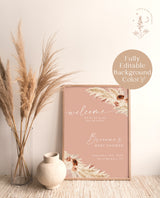 Boho Baby Shower Welcome Sign | Pampas Grass Baby Shower Welcome Poster