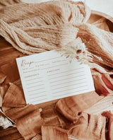 Bridal Shower Recipe Card Insert | Pampas Grass Recipe Card Template | Boho Bridal Shower | Bridal Shower Recipe Request | A4