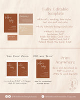 Minimalist Baby Shower Invitation | Gender Neutral Baby Shower Bundle | Books for Baby Diaper Raffle | Terracotta Baby Shower Template BM1