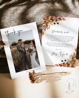 Photo Thank You Card Editable Template | Fall Wedding Thank You Card