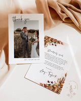 Photo Thank You Card Editable Template | Fall Wedding Thank You Card