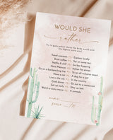 Would She Rather Bridal Shower Game | Desert Bridal Shower Trivia Game