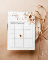 Pampas Grass Baby Bingo Game | Boho Baby Shower Game | Dried Flower Baby Shower | Bohemian Baby Shower | Printable Baby Shower Game | A4