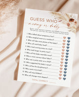 Baby Shower Guess Who Game | Boho Baby Shower | Guess Who Baby Shower Trivia | Pampas Grass Girl Baby Shower | Mommy or Daddy Game | A4