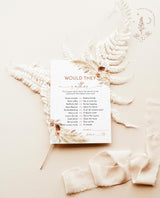 Would They Rather Baby Shower Game | Parent Trivia Game | Pampas Grass Baby Shower Game | Boho Baby Shower | Bohemian Baby Shower | A4