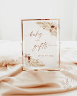 Books and Gifts Sign | Minimalist Baby Shower Sign Template | Terracotta Baby Books Sign | Pampas Grass | Boho Baby Shower Sign | A4