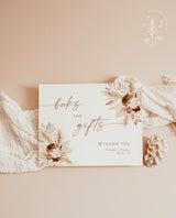 Boho Books and Gifts Sign | Minimalist Baby Shower Sign Template | Terracotta Baby Sign | Pampas Grass | Bohemian Baby Shower Sign | A4