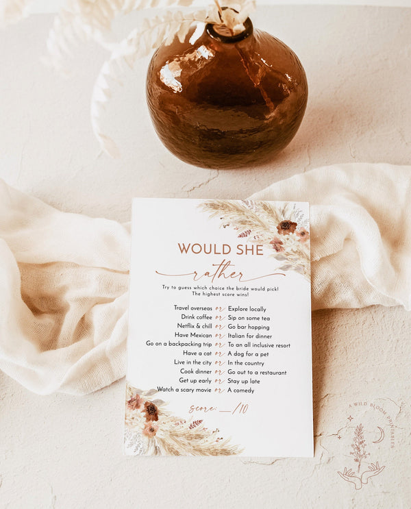 Would She Rather Bridal Shower Game | Fall Bridal Shower 