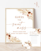 Guess the Sweet Mess | Dirty Diaper Game | Candy Bar Baby Shower Game | Boho Baby Shower Game | Pampas Grass Baby Shower | A4