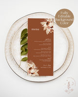 Pampas Grass Wedding Menu Template | Terracotta Wedding Menu | Burnt Orange Wedding | Boho Menu Template | Wedding Menu Template | A4