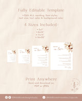 Bohemian Drink Menu Template | Pampas Grass Cocktail Menu | Desert Wedding Bar Menu Sign | Boho Wedding Bar Sign | Drunk in Love Menu | A4