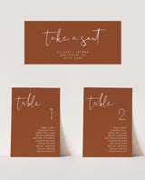 Terracotta Wedding Seating Chart Cards | Minimalist Wedding Table Seating Chart Cards