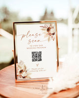 Wedding Program QR Code Sign | Boho Wedding QR Code | Scannable Wedding Program | Boho Ceremony Program | Pampas Grass Wedding Program | A4