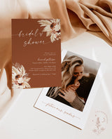 Boho Bridal Shower Invitation | Fall Bridal Shower Invite | Pampas Grass Bridal Shower | Terracotta Bridal Shower | Editable Template A4