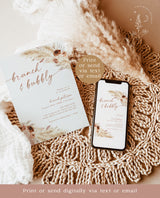 Brunch and Bubbly Bridal Shower Invite | Editable Bridal Brunch Invite | Pampas Grass Bridal Shower | Boho Bridal Shower Template | A4