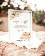 Diaper Raffle Baby Shower Sign | Boho Baby Shower Sign | Pumpkin Baby Shower | Boho Baby Shower Diaper Raffle Game Sign | A4