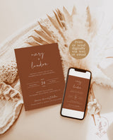 Minimalist Wedding Invitation Template | Editable Terracotta Wedding Invite