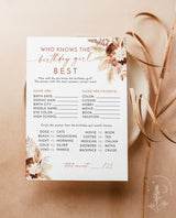 Who Knows Birthday Girl Best Game | Boho Birthday Party | Would She Rather Game | Pampas Grass Birthday | Birthday Game | A4