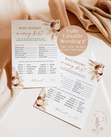 Who Knows Mommy Best Game | Boho Baby Shower | Would She Rather Baby Shower Game | Pampas Grass Baby Shower | Fall Baby Shower Game | A4