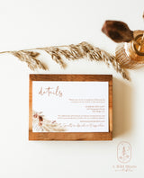 Boho Details Card | Minimalist Wedding Details Insert | Pampas Grass Wedding Details | Rust Wedding Details Card | Editable Template | A4