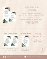 Tropical Wedding Menu Editable Template | Bohemian Wedding Menu Card
