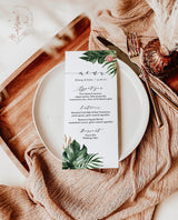Tropical Wedding Menu Editable Template | Bohemian Wedding Menu Card