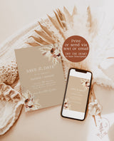Beige Save the Date | Boho Save the Date | Bohemian Photo Save the Date | Pampas Grass Save the Date | Editable Template | A4
