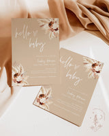 Bohemian Baby Shower Invite | Boho Baby Shower Invite | Pampas Grass Baby Shower Invite | Hello Baby Invite | Editable Template | A4 BM1