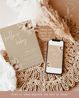 Bohemian Baby Shower Invite | Boho Baby Shower Invite | Pampas Grass Baby Shower Invite | Hello Baby Invite | Editable Template | A4 BM1