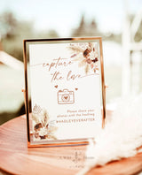 Boho Capture the Love Sign | Wedding Photo Sign | Pampas Grass Wedding Hashtag Sign | Boho Wedding Social Media Hashtag Sign | A4