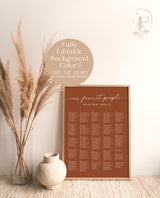 Minimalist Alphabetical Seating Chart Sign | Modern Wedding Seating Chart Poster | Our Favorite People Seating Chart | Editable Template M9