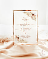 Pampas Grass Custom 4x6" Sign Template | Terracotta Wedding Custom Sign | Boho Shower Signage | Desert Wedding Sign | Minimalist Wedding A4