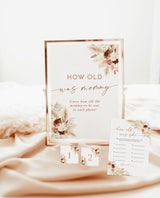 How Old Was The Mommy-To-Be Game | Guess How Old Game | Boho Baby Shower Game | Pampas Grass Baby Shower | How Old Was She | A4