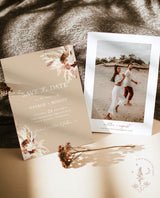 Beige Save the Date | Boho Save the Date | Bohemian Photo Save the Date | Pampas Grass Save the Date | Editable Template | A4