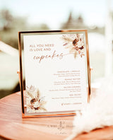 Boho Cupcake Menu Sign | All You Need is Love & Cupcakes | Boho Wedding Cupcake Menu | Pampas Grass Cupcake Sign | Modern Wedding Sign | A4