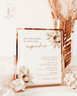 Boho Cupcake Menu Sign | All You Need is Love & Cupcakes | Boho Wedding Cupcake Menu | Pampas Grass Cupcake Sign | Modern Wedding Sign | A4