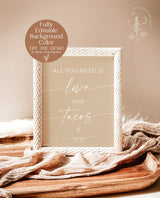 Love and Tacos Sign Template | Taco Bar Sign | Minimalist Taco Wedding Sign | Modern Bridal Shower Taco Bar | Rehearsal Dinner Taco Sign M9