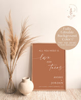 All You Need is Love and Tacos Sign | Minimalist Love & Tacos | Mexican Rehearsal Dinner | Taco Bar Wedding Sign | Editable Template | M9