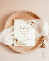 Boho Ladies Bathroom Sign Template | Pampas Grass Wedding Bathroom Basket Sign | Ladies Room Sign | Bohemian Wedding | A4