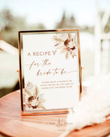 Boho Recipe Request Sign | Fall Bridal Shower Recipe Card Sign | Pampas Grass Bridal Shower | Boho Bridal Shower | Terracotta Shower A4